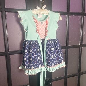 Serendipity Girls Nautical Empire Waist Dress XL (9–10) Anchors Sailboats